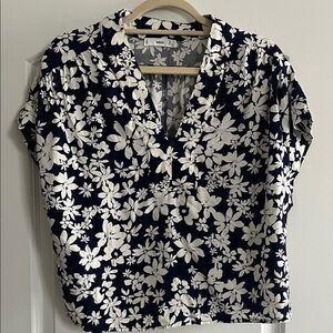 Mango Navy and White Floral Blouse